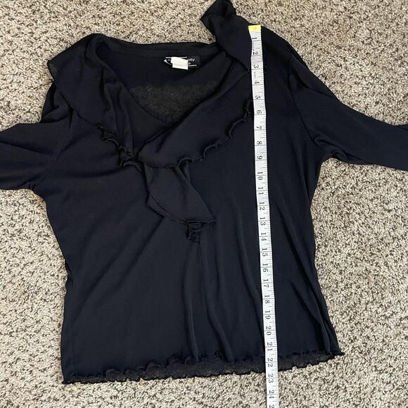 Vtg Women's‎ Sheer Black Ruffle Flare Bell Sleeve Blouse Witchy Whimsigoth Y2K M - Picture 10 of 10